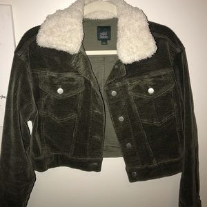 Wild Fable Green Sherpa Corderoy Cropped Jacket